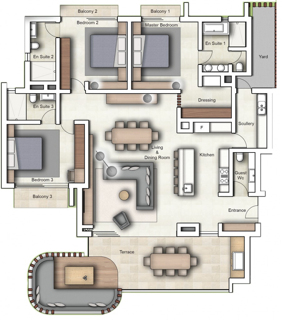Penthouse 3 chambres avec golf et tennis